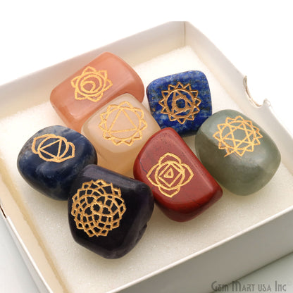 7 Chakra Of Life 27x21mm Tumble Engraved Symbols Healing Meditation Gemstones