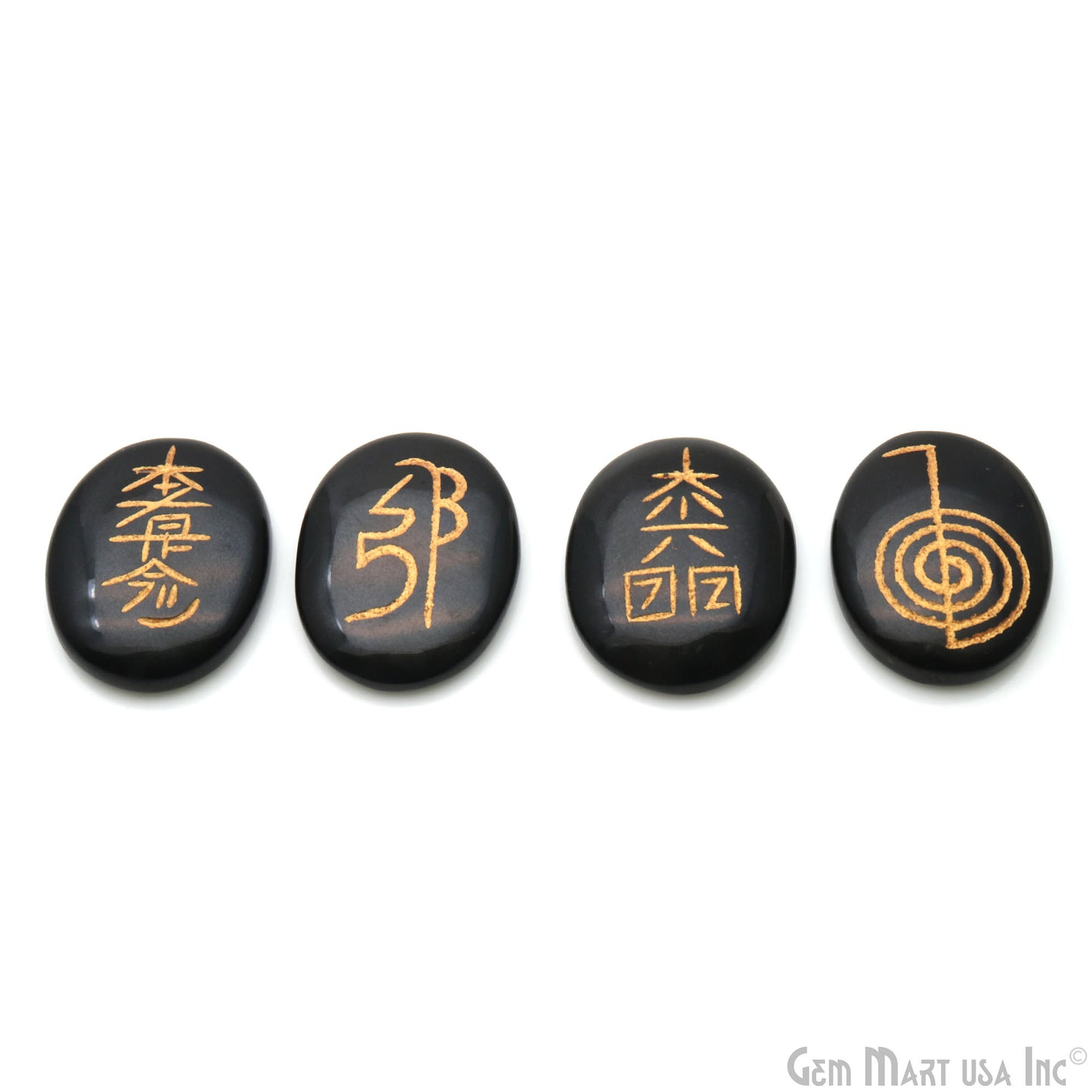 Reiki Symbol Engraved Gemstones, 39x28mm Oval Healing Gemstones, Set Of 4 Reiki Palm Stones