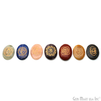 7 Chakra Of Life Healing Oval 41x31mm Gold Engraved Symbols Gemstones