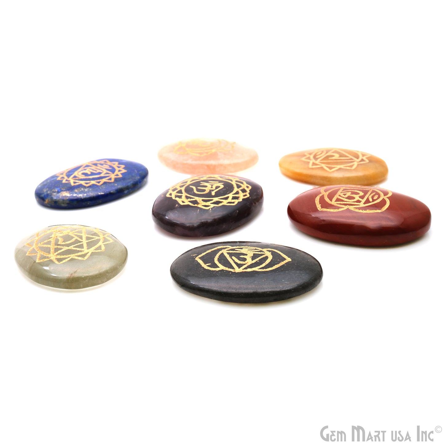 7 Chakra Of Life Healing Oval 41x31mm Gold Engraved Symbols Gemstones