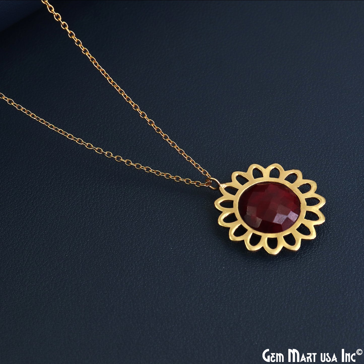 Sunflower Shape 34x29mm Single Bail Gold Plated Gemstone Connector Pendant