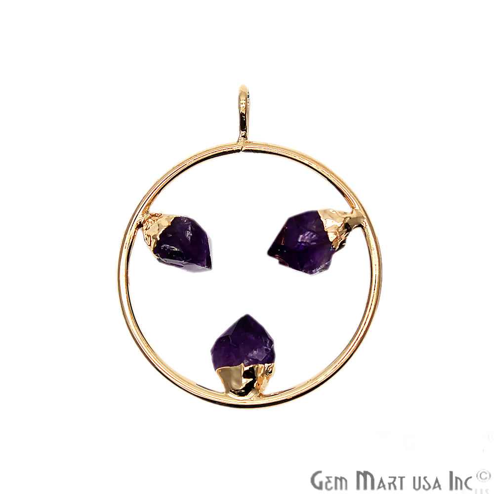 DIY Stalagmite Amethyst Triple Point Gold Plated Necklace Pendant - GemMartUSA