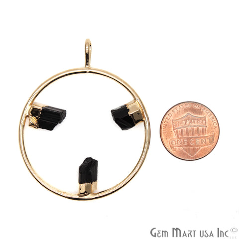 DIY Stalagmite Black Tourmaline Triple Point Gold Plated Necklace Pendant - GemMartUSA