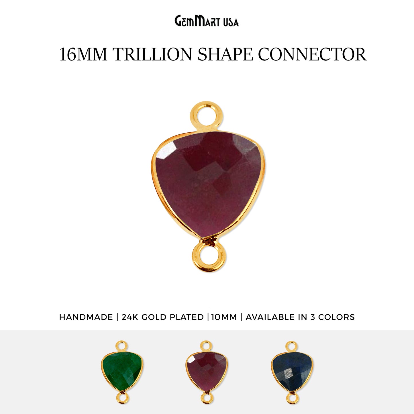 Trillion 16mm Gold Bezel Double Bail Gemstone Connector