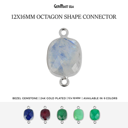 Octagon 12x16mm Double Bail Gemstone Silver Bezel Connector