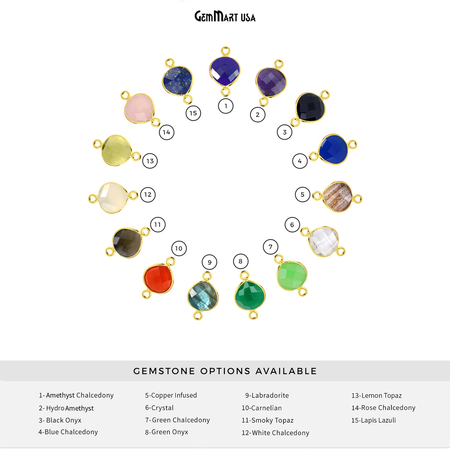 Heart 16mm Double Bail Gold Bezel Gemstone Connector
