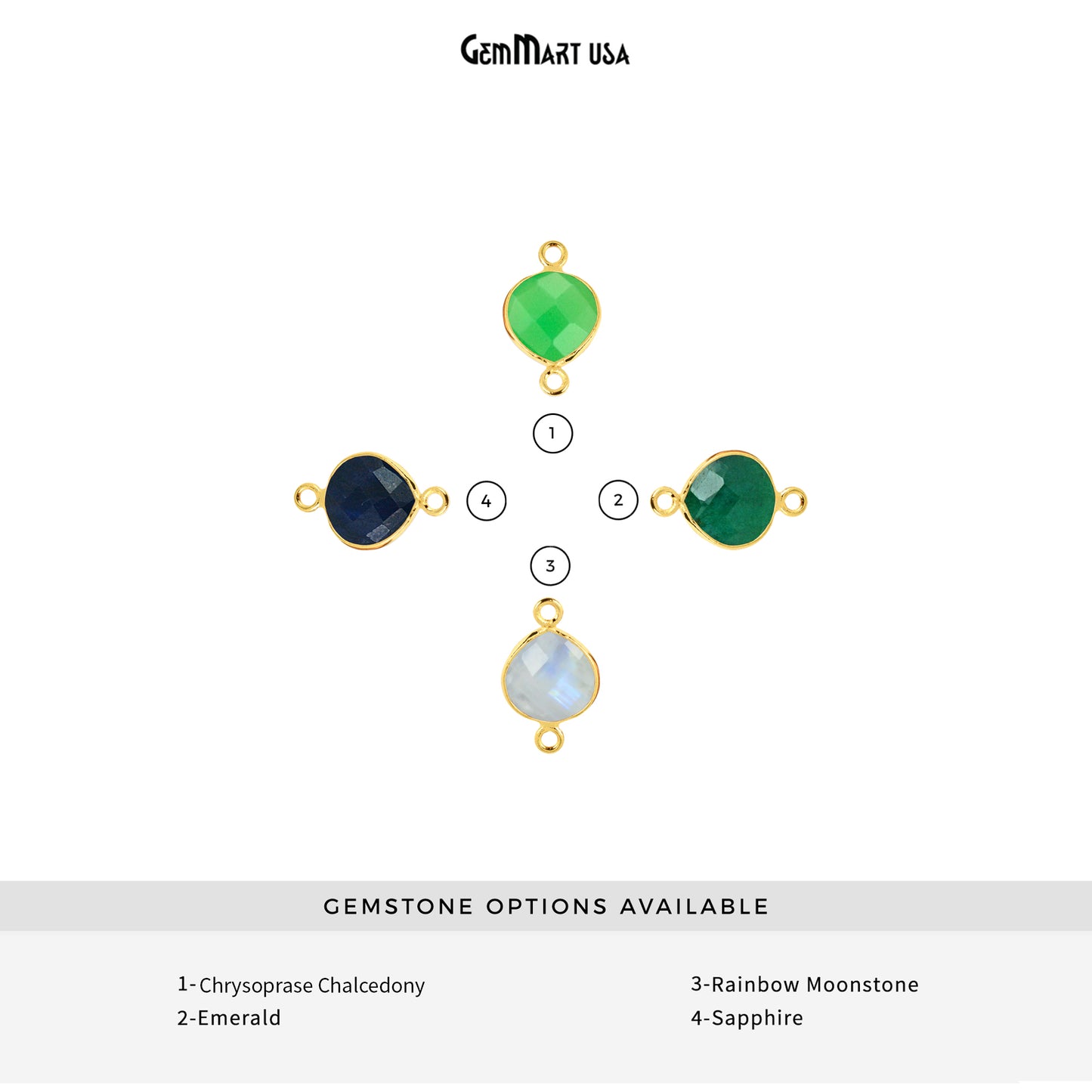 Heart 10mm Gold Bezel Double Bail Gemstone Connector