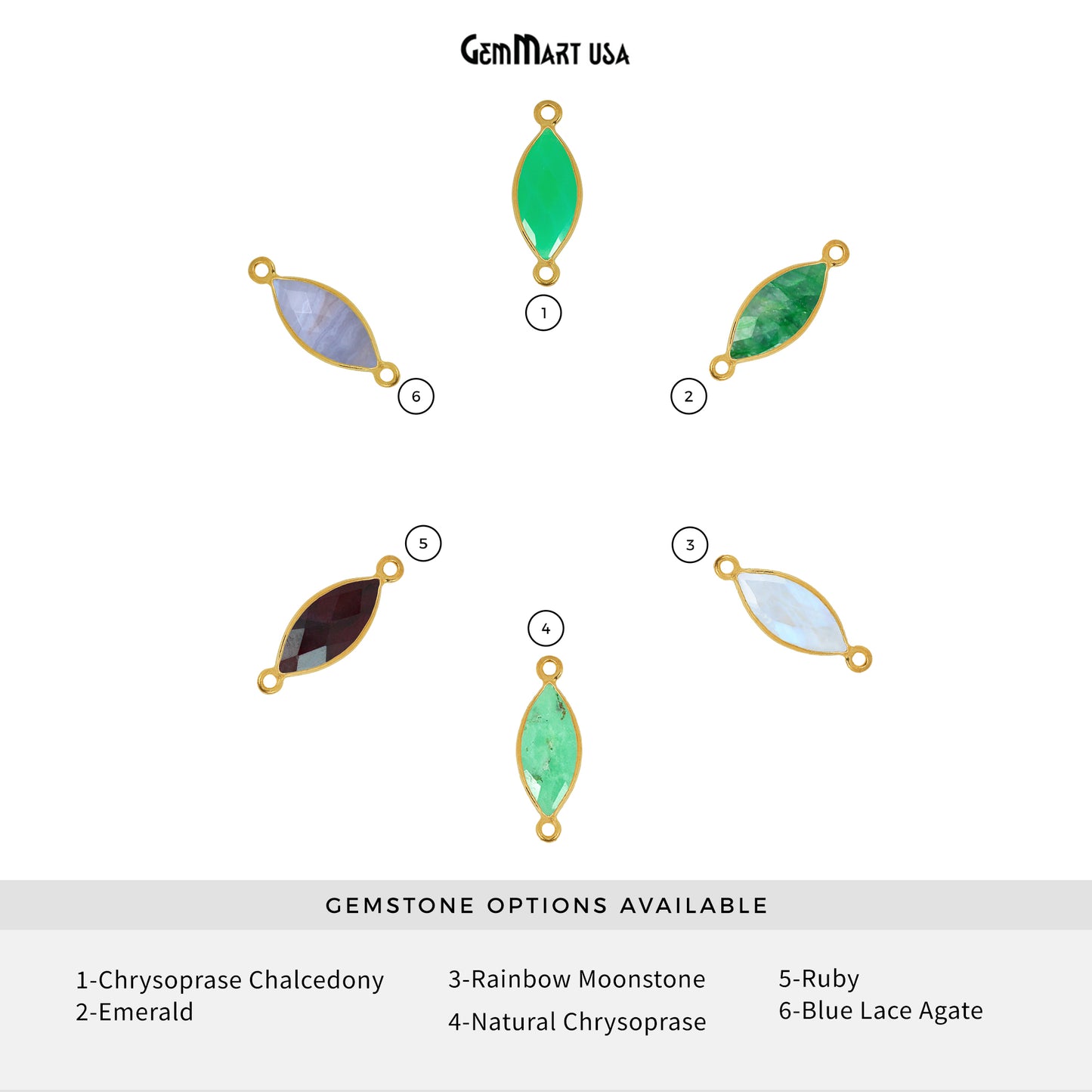 Marquise 10x20mm Gold Bezel Double Bail Gemstone Connector