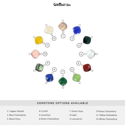 Cushion 10mm Double Bail Silver Bezel Gemstone Connector