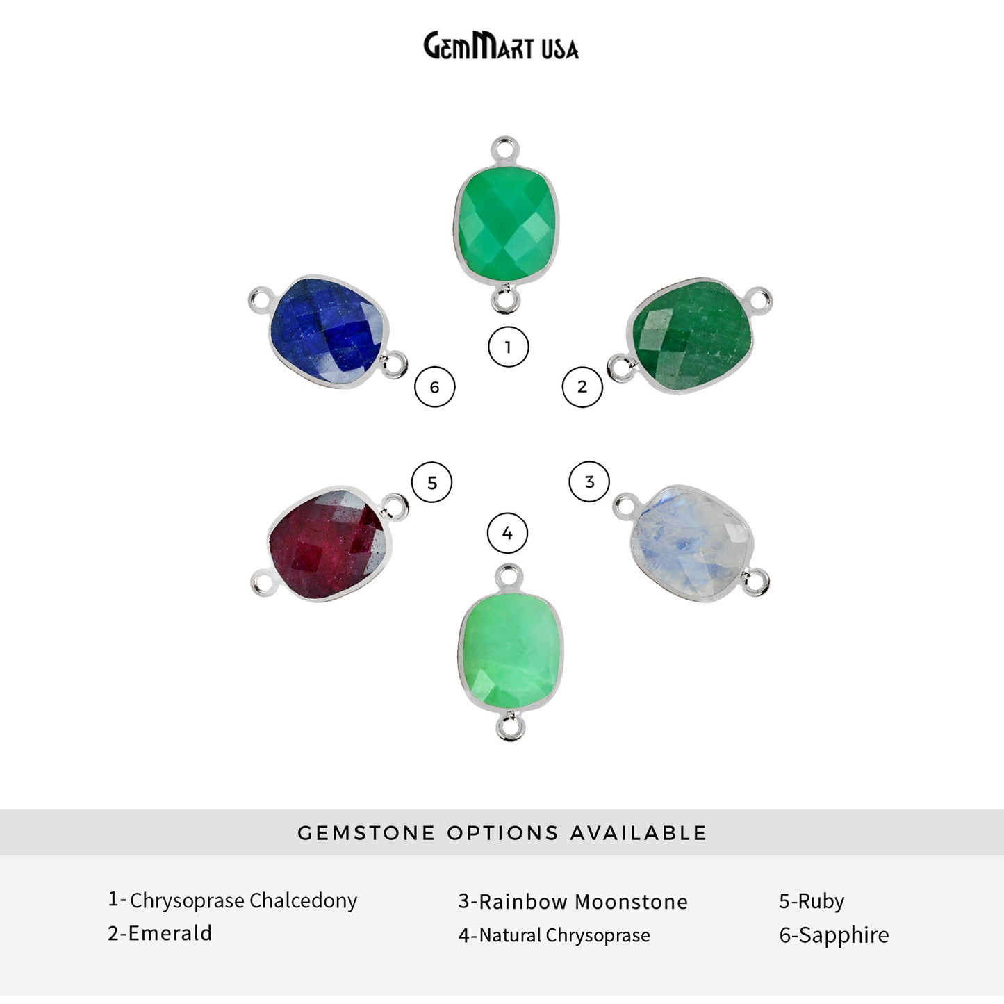 Octagon 12x16mm Double Bail Gemstone Silver Bezel Connector