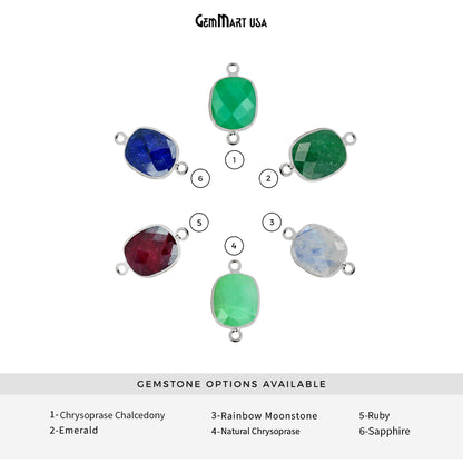 Octagon 12x16mm Double Bail Gemstone Silver Bezel Connector