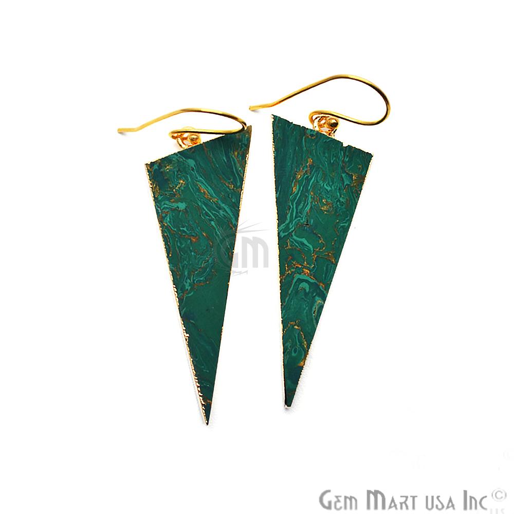 Triangle Shape 42x16mm Gold Plated Sediment Jasper Hook Earrings 1Pair (Pick your Gemstone) - GemMartUSA