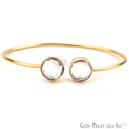 Double Gemstone 12mm Round Shape Gold Adjustable Bangle Bracelet (Choose Gemstone) - GemMartUSA