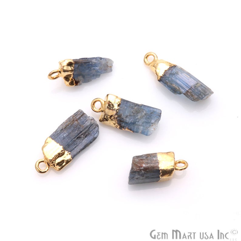 Rough Kyanite Gemstone 13x8mm Organic Gold Edged Connector - GemMartUSA