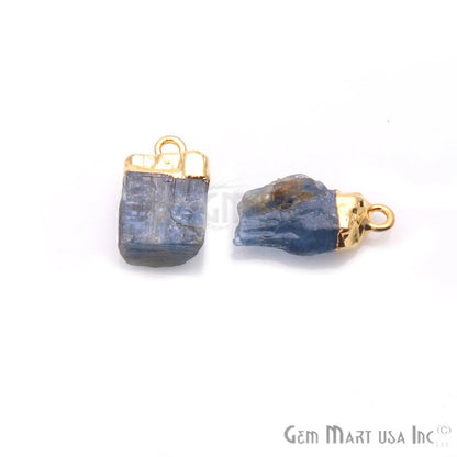 Rough Kyanite Gemstone 13x8mm Organic Gold Edged Connector - GemMartUSA