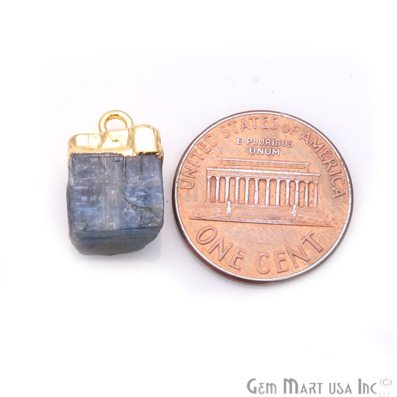 Rough Kyanite Gemstone 13x8mm Organic Gold Edged Connector - GemMartUSA