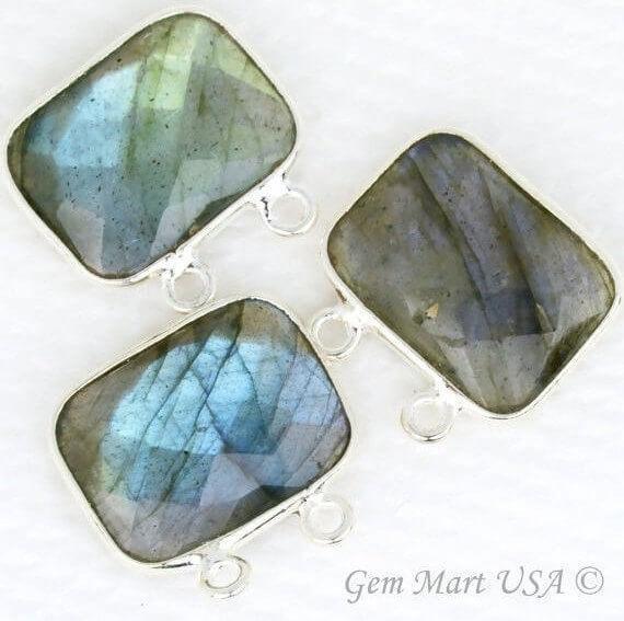 Octagon 12x16mm Cat Bail Gemstone Silver Bezel Connector