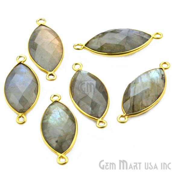 Marquise 10x20mm Double Bail Gold Bezel Gemstone Connector