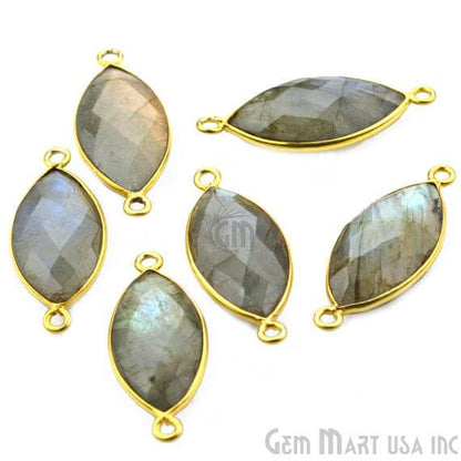 Marquise 10x20mm Double Bail Gold Bezel Gemstone Connector