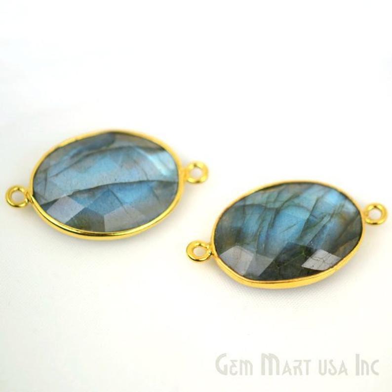Oval 15x20mm Double Bail Gold Bezel Gemstone Connector