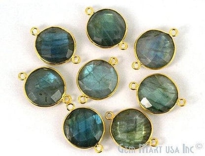 Round 14mm Double Bail Gold Bezel Gemstone Connector