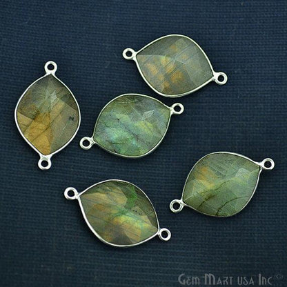Marquise 14x18mm Double Bail Silver Bezel Gemstone Connector
