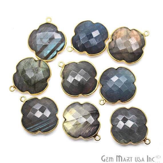 Clover 24x20mm Gemstone Single Bail Gold Bezel Gemstone Connector