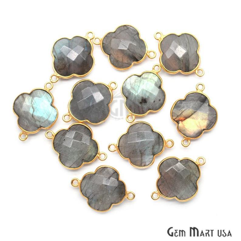 Clover 16x22mm Double Bail Gold Bezel Gemstone Connector