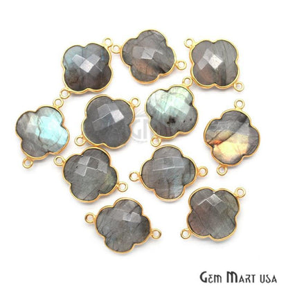 Clover 16x22mm Double Bail Gold Bezel Gemstone Connector