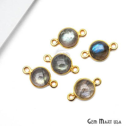 Round Shape 8mm Double Bail Gold Bezel Gemstone Cabochon Connector