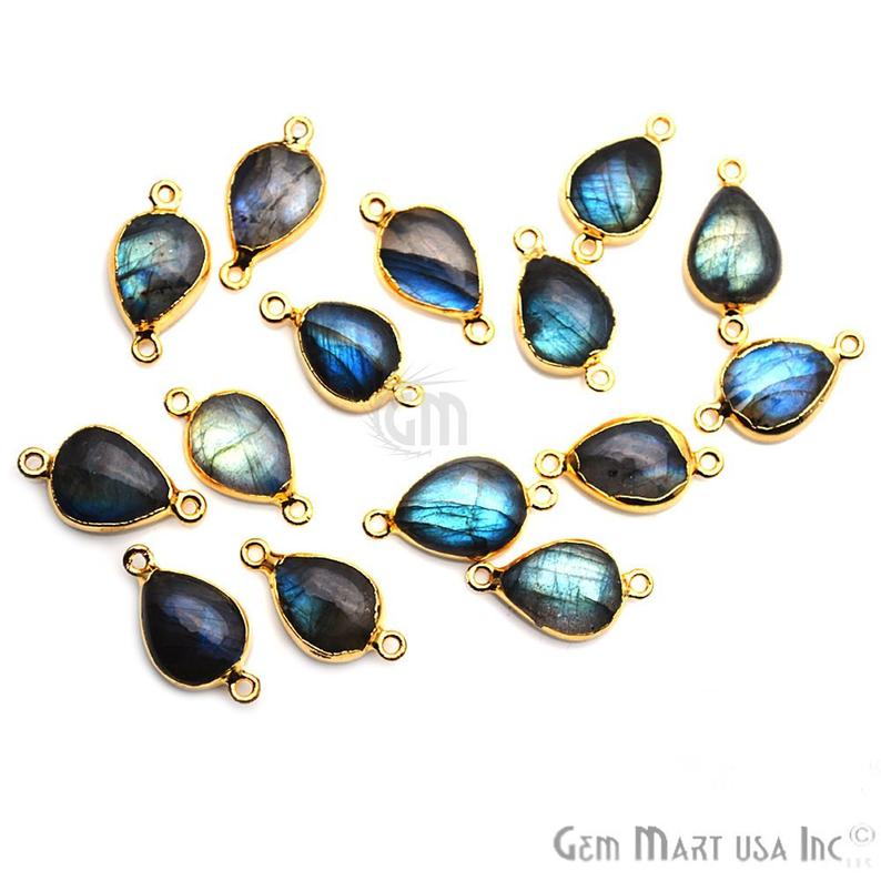 Labradorite 21x10mm Gold Electroplated Gemstone Connector - GemMartUSA