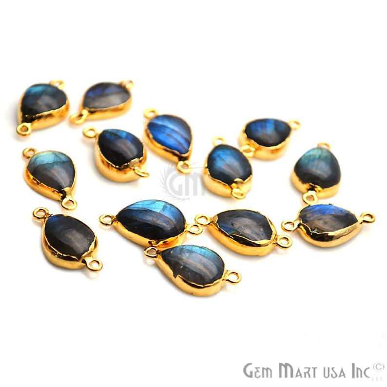 Labradorite 21x10mm Gold Electroplated Gemstone Connector - GemMartUSA