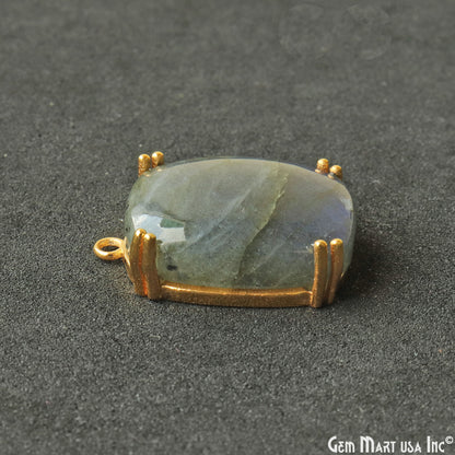 Flashy Labradorite 25x18mm Cabochon Octagon Prong Gold Setting Single Bail Gemstone Connector
