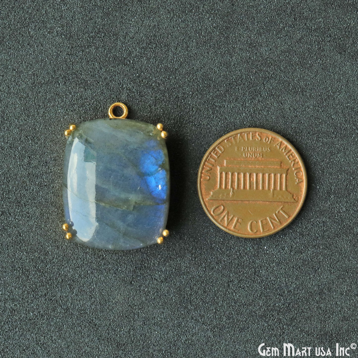 Flashy Labradorite 25x18mm Cabochon Octagon Prong Gold Setting Single Bail Gemstone Connector