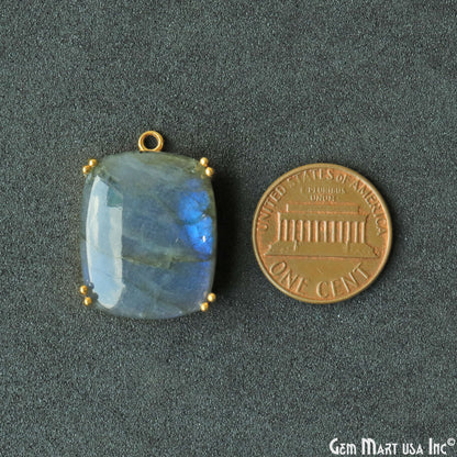 Flashy Labradorite 25x18mm Cabochon Octagon Prong Gold Setting Single Bail Gemstone Connector
