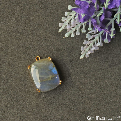 Flashy Labradorite 25x18mm Cabochon Octagon Prong Gold Setting Single Bail Gemstone Connector