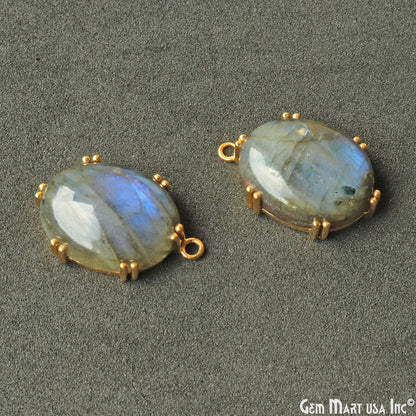 Flashy Labradorite 30x19mm Cabochon Oval Prong Gold Setting Single Bail Gemstone Connector