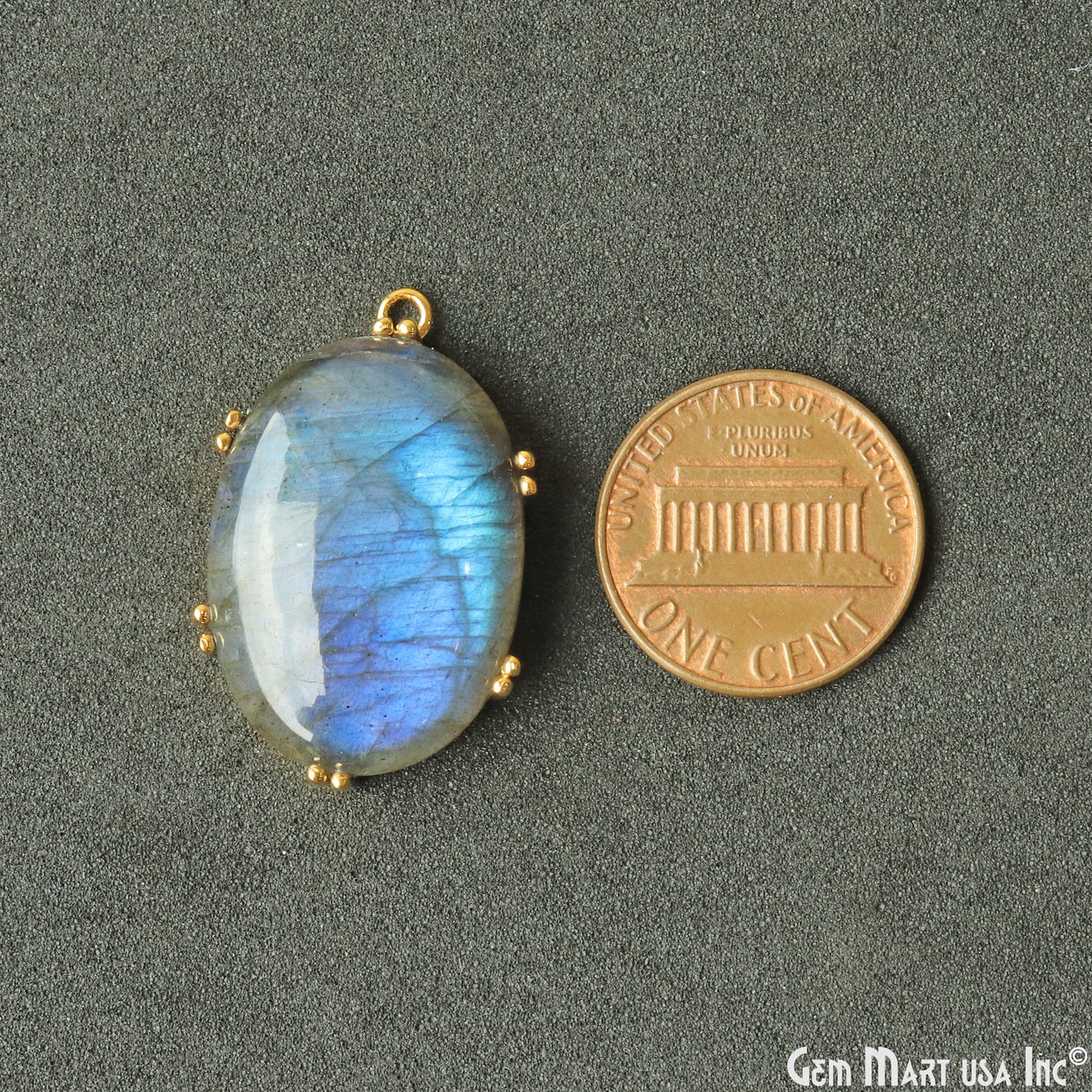 Flashy Labradorite 25x15mm Cabochon Oval Prong Gold Setting Single Bail Gemstone Connector