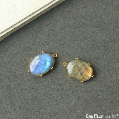 Flashy Labradorite 25x15mm Cabochon Oval Prong Gold Setting Single Bail Gemstone Connector