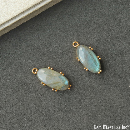 Flashy Labradorite 23x11mm Cabochon Oval Prong Gold Setting Single Bail Gemstone Connector