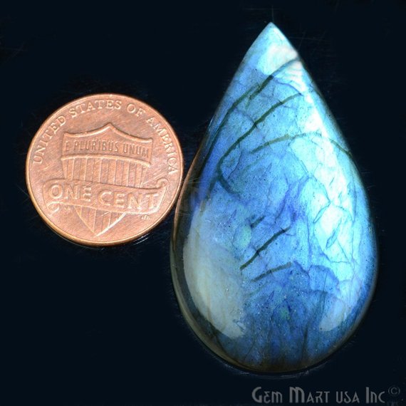 AAAmazing Labradorite 42x24mm Stunning Blue Fire Gem Cabochon - GemMartUSA