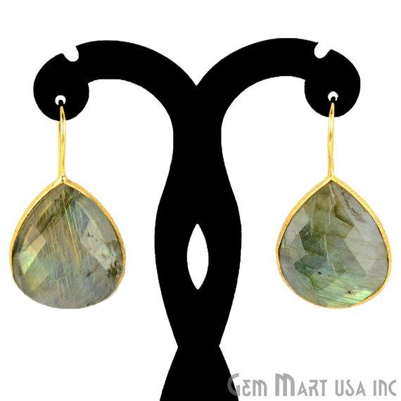 Gold Plated Pears Shape 21x26mm Gemstone Dangle Hook Earring Choose Your Style (90010-1) - GemMartUSA