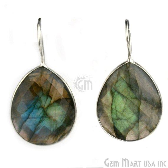 Pear Shape 21x26mm Silver Plated Gemstone Hook Earrings (Pick your Gemstone) (90011-1) - GemMartUSA