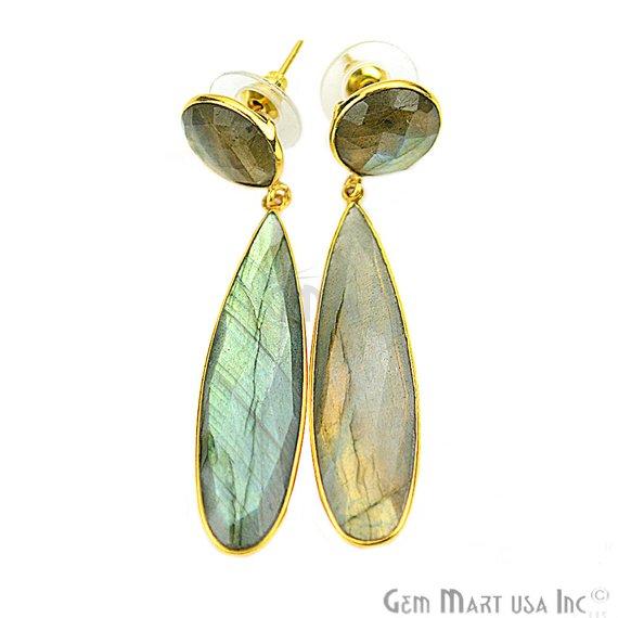 Pear and Round Shape 43x28mm Gold Plated Gemstone Dangle Studs (Pick your Gemstone) (90015-1) - GemMartUSA