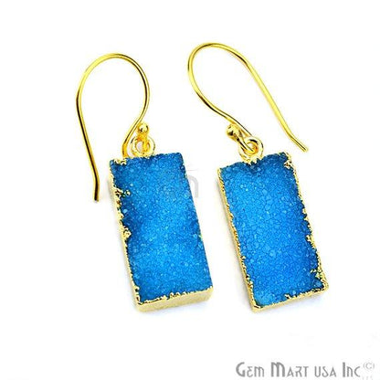 Druzy Gold Electroplated 10x38mm Rectangle Shape Gemstone Dangle Hook Earring Pic Your Color (90145-1) - GemMartUSA