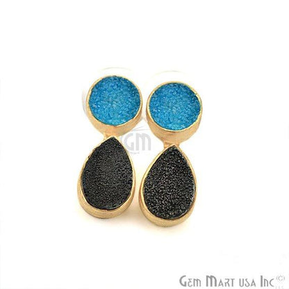 Double Druzy 24x9mm Gold Plated Dangle Stud Earrings (Pick your Gemstone) (90148-1) - GemMartUSA