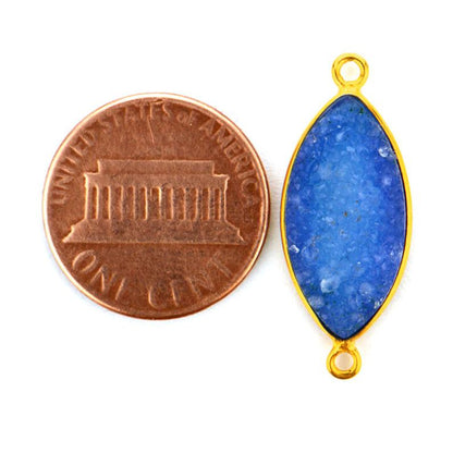 Light Blue Colored Druzy Marquise 10x20mm Gold Plated Double Bail Connector - GemMartUSA