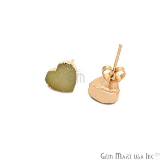 Heart Shape 8mm Gold Plated Druzy Stud Earrings (Pick your Gemstone) (90017-1) - GemMartUSA