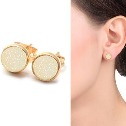 Round Shape 6mm Gold Plated Druzy Stud Earrings (Pick your Gemstone) (90021-1) - GemMartUSA