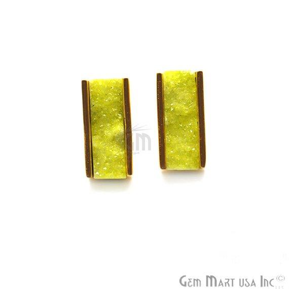 Rectangle Shape 15x7mm Gold Plated Gemstone Druzy Stud Earrings (Pick your Gemstone) (90026-2) - GemMartUSA